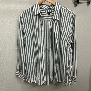 Talbots Gray and White Striped Button Down Shirt